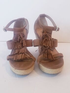 Report Brown Fringe Espadrille Wedge Sandals